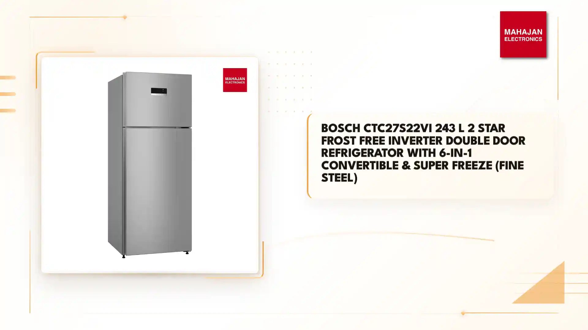 Bosch CTC27S22VI 243 L 2 Star Frost Free Inverter Double Door Refrigerator with 6-in-1 Convertible & Super Freeze (Fine Steel) by@Outfy