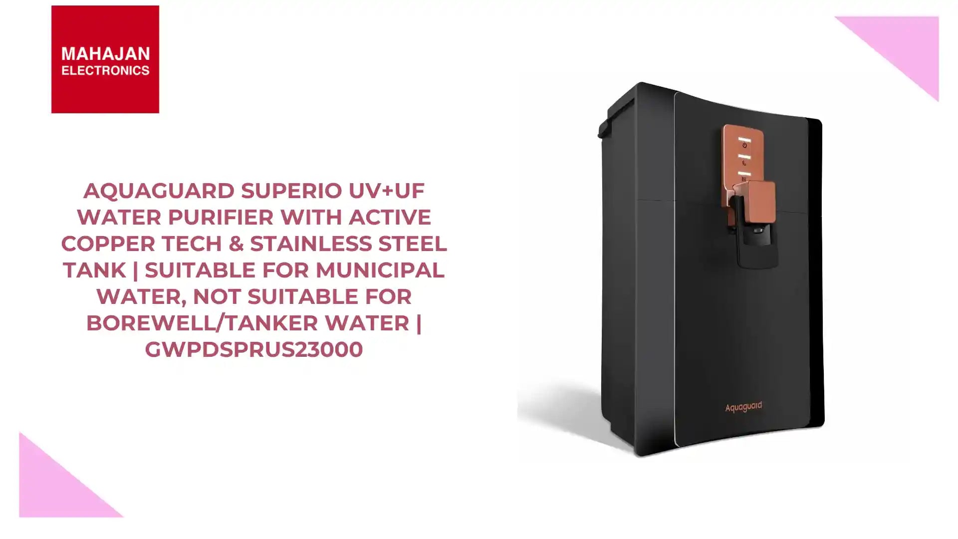 Aquaguard Superio UV+UF Water Purifier With Active Copper Tech & Stainless Steel Tank | Suitable For Municipal Water, Not Suitable For Borewell/Tanker Water | GWPDSPRUS23000 by@Outfy