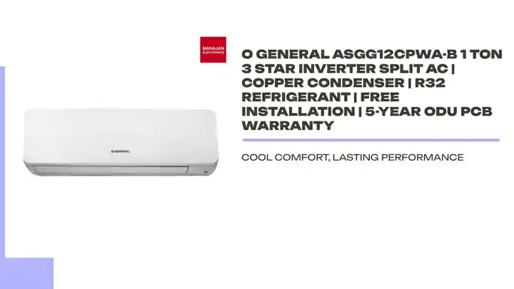 O General ASGG12CPWA-B 1 Ton 3 Star Inverter Split AC | Copper Condenser | R32 Refrigerant | Free Installation | 5-Year ODU PCB Warranty by@Outfy
