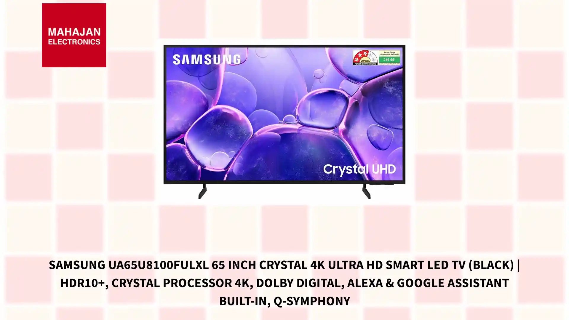 Samsung UA65U8100FULXL 65 Inch Crystal 4K Ultra HD Smart LED TV (Black) | HDR10+, Crystal Processor 4K, Dolby Digital, Alexa & Google Assistant Built-In, Q-Symphony by@Outfy