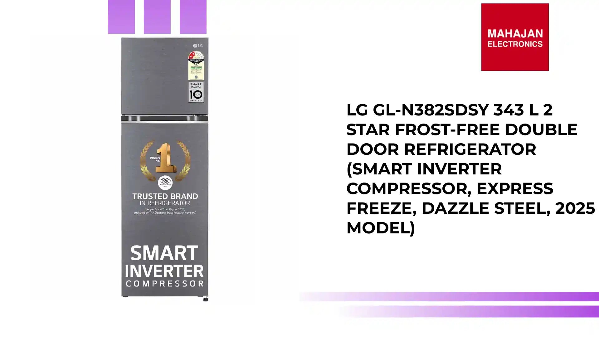 LG GL-N382SDSY 343 L 2 Star Frost-Free Double Door Refrigerator (Smart Inverter Compressor, Express Freeze, Dazzle Steel, 2025 Model) by@Outfy