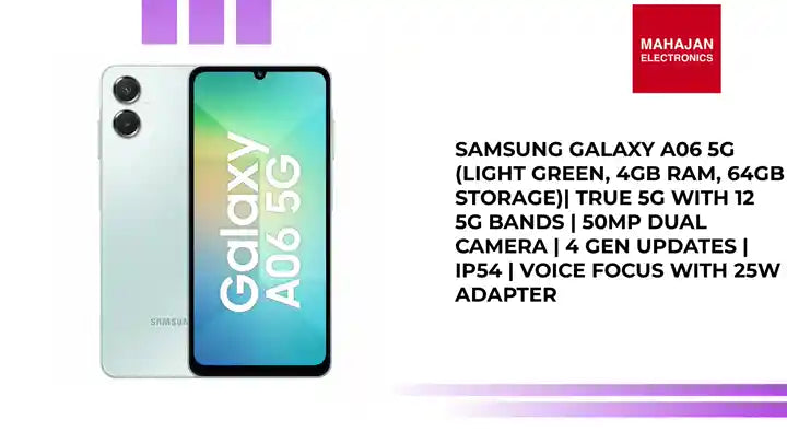 Samsung Galaxy A06 5G (Light Green, 4GB RAM, 64GB Storage)| True 5G with 12 5G Bands | 50MP Dual Camera | 4 Gen Updates | IP54 | Voice Focus With 25W Adapter by@Outfy