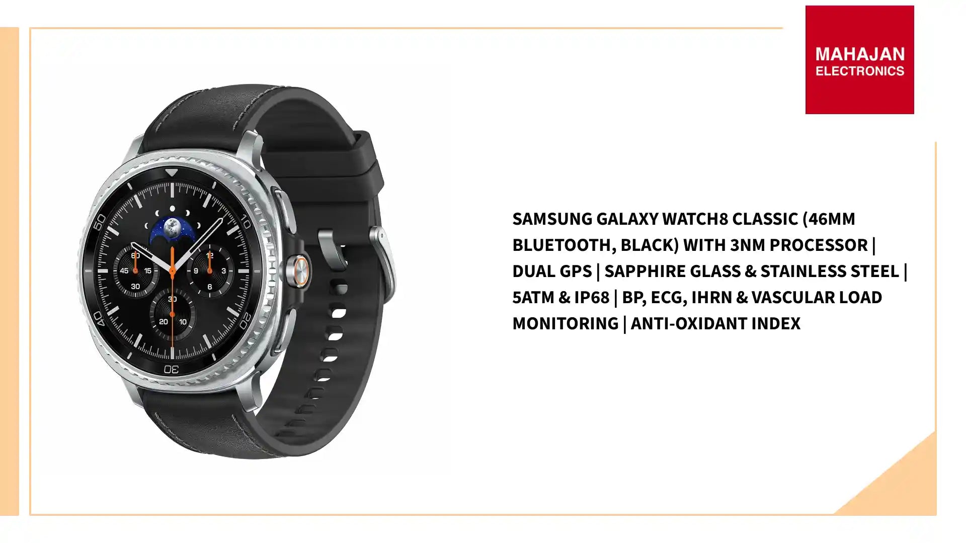 Samsung Galaxy Watch8 Classic (46mm Bluetooth, Black) with 3nm Processor | Dual GPS | Sapphire Glass & Stainless Steel | 5ATM & IP68 | BP, ECG, IHRN & Vascular Load Monitoring | Anti-oxidant Index by@Outfy