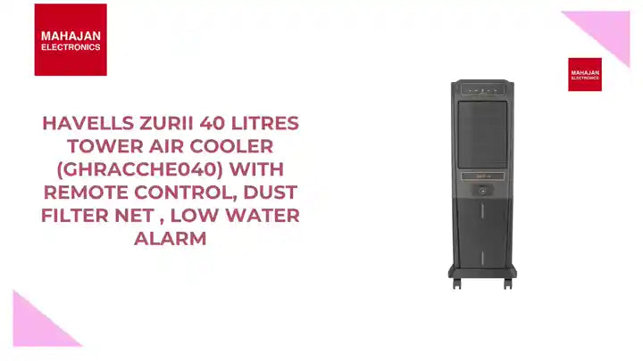 Havells Zurii 40 Litres Tower Air Cooler (GHRACCHE040) with Remote control, Dust Filter Net , Low Water Alarm by@Outfy