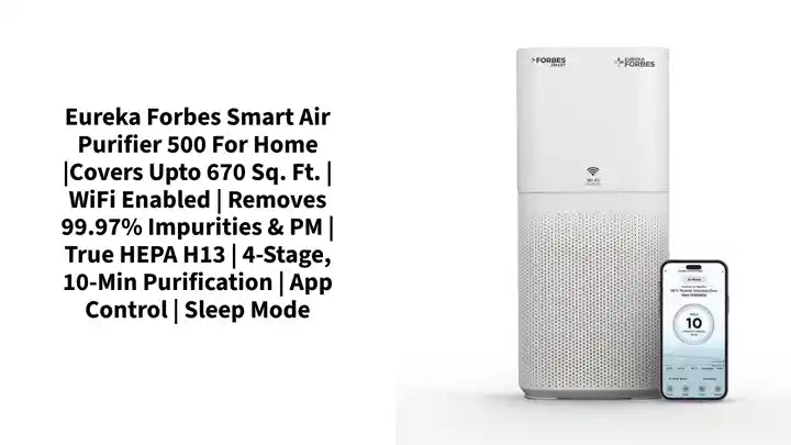 Eureka Forbes Smart Air Purifier 500 for Home |Covers Upto 670 Sq. Ft. | WiFi Enabled | Removes 99.97% Impurities & PM | True HEPA H13 | 4-Stage, 10-Min Purification | App Control | Sleep Mode by@Outfy