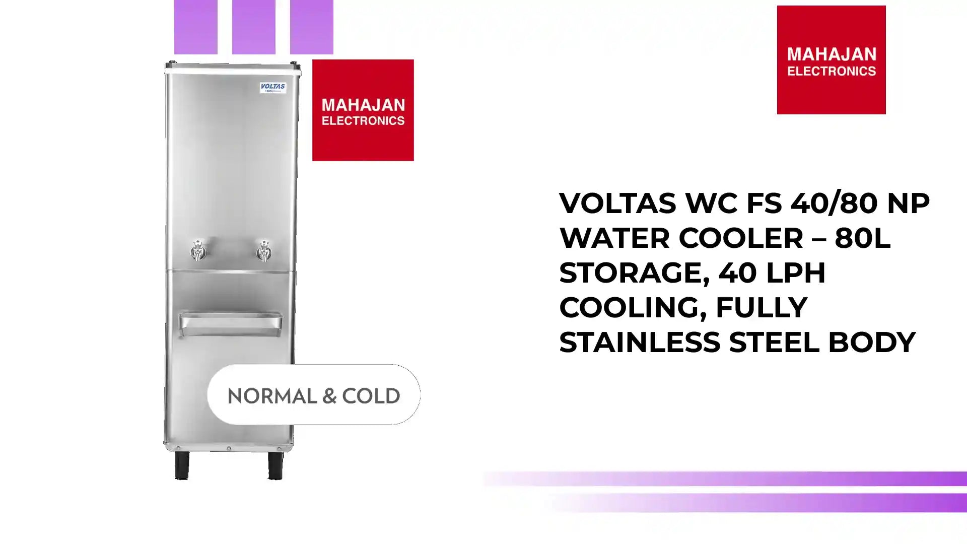 Voltas WC FS 40/80 NP Water Cooler – 80L Storage, 40 LPH Cooling, Fully Stainless Steel Body by@Outfy