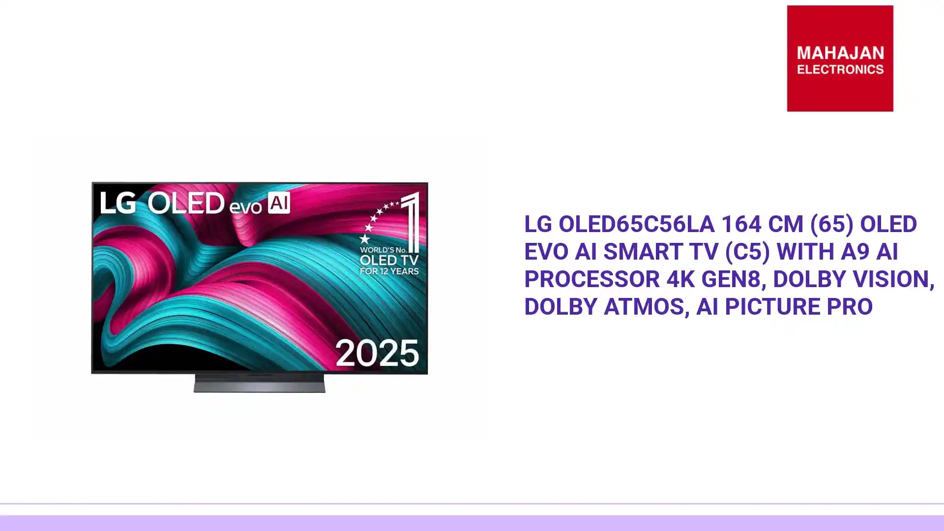 LG OLED65C56LA 164 cm (65) OLED evo AI Smart TV (C5) with α9 AI Processor 4K Gen8, Dolby Vision, Dolby Atmos, AI Picture Pro by@Outfy
