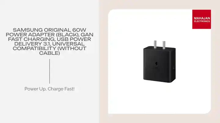 Samsung Original 60W Power Adapter (Black), GaN Fast Charging, USB Power Delivery 3.1, Universal Compatibility (Without Cable) by@Outfy