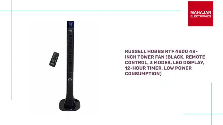 Russell Hobbs RTF 4800 48-Inch Tower Fan (Black, Remote Control, 3 Modes, LED Display, 12-Hour Timer, Low Power Consumption) by@Outfy