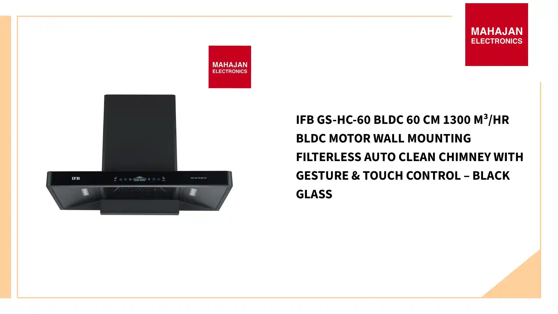 IFB GS-HC-60 BLDC 60 cm 1300 m³/hr BLDC Motor Wall Mounting Filterless Auto Clean Chimney with Gesture & Touch Control – Black Glass by@Outfy