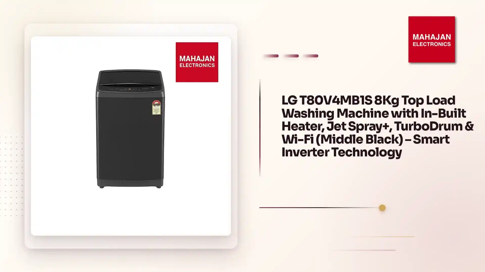 LG T80V4MB1S 8Kg Top Load Washing Machine with In-Built Heater, Jet Spray+, TurboDrum & Wi-Fi (Middle Black) – Smart Inverter Technology by@Outfy