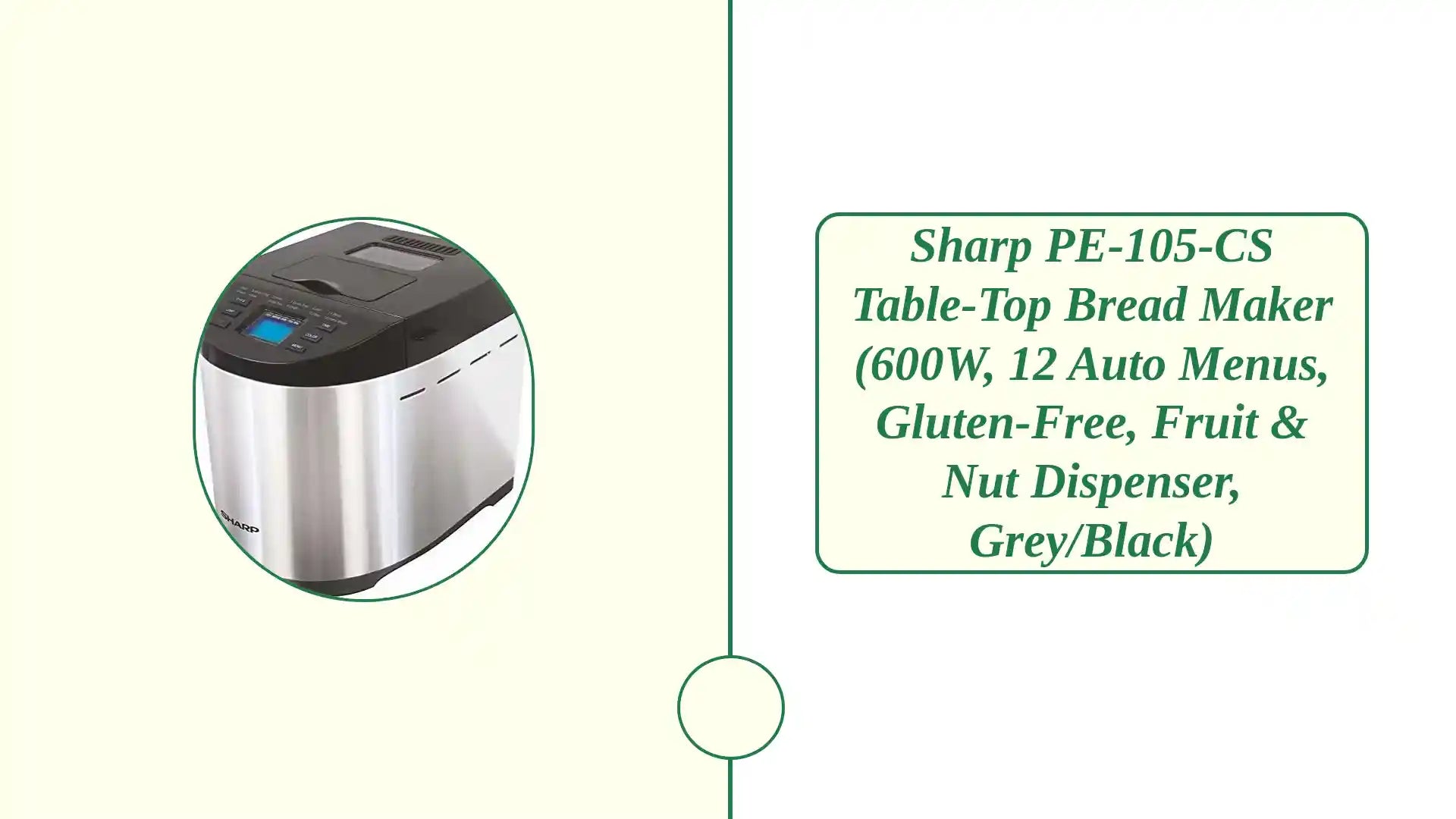 Sharp PE-105-CS Table-Top Bread Maker (600W, 12 Auto Menus, Gluten-Free, Fruit & Nut Dispenser, Grey/Black) by@Outfy