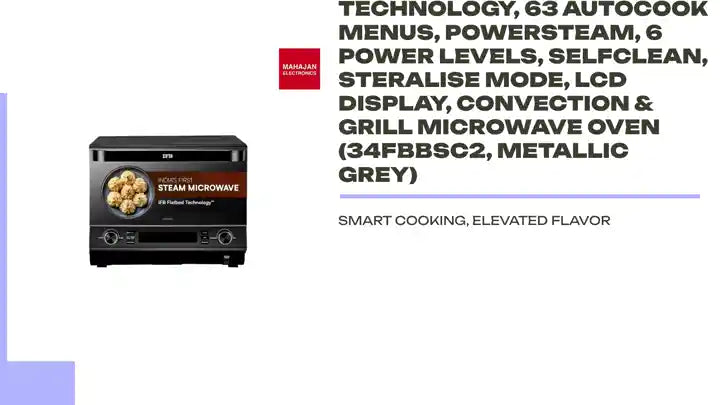 IFB 34FBBSC2 34L, 1000 W, FlatBed with Inverter Technology, 63 Autocook menus, PowerSteam, 6 Power levels, SelfClean, Steralise mode, LCD Display, Convection & Grill Microwave Oven (34FBBSC2, Metallic Grey) by@Outfy
