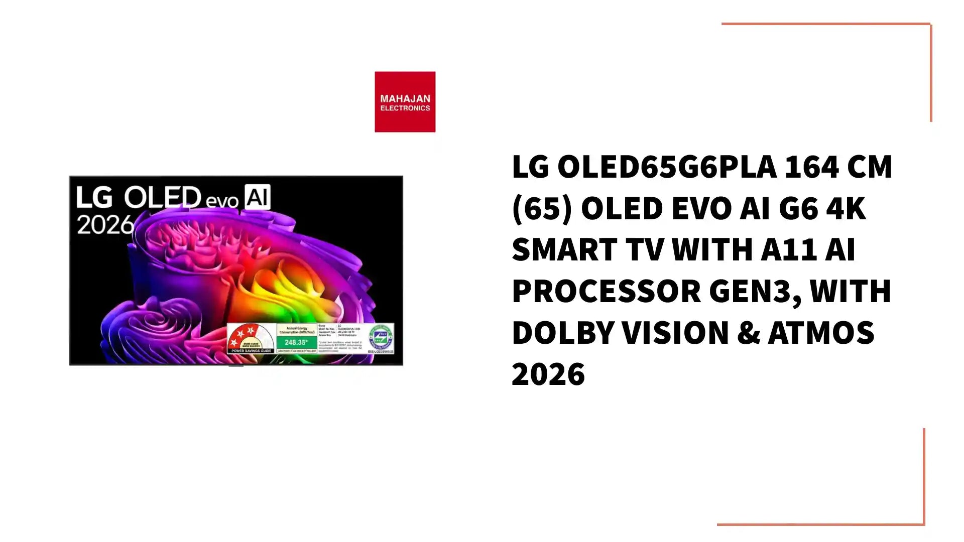 LG OLED65G6PLA 164 cm (65) OLED evo AI G6 4K Smart TV with α11 AI Processor Gen3, with Dolby Vision & Atmos 2026 by@Outfy