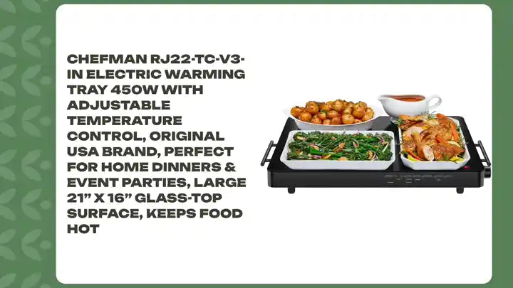 Chefman RJ22-TC-V3-IN Electric Warming Tray 450W with Adjustable Temperature Control, Original USA Brand, Perfect for Home Dinners & Event Parties, Large 21” x 16” Glass-Top Surface, Keeps Food Hot by@Outfy