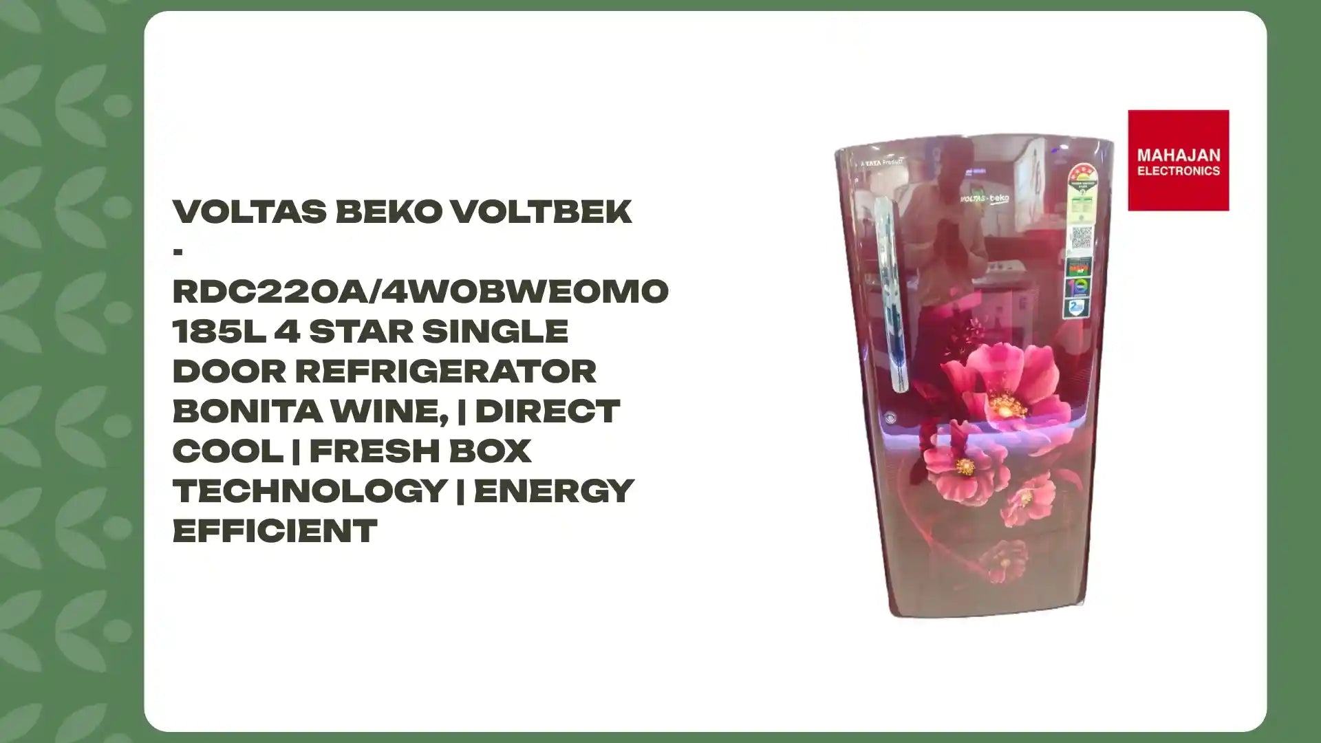Voltas Beko VOLTBEK - RDC220A/4W0BWE0M0000GD 185L 4 Star Single Door Refrigerator Bonita Wine, | Direct Cool | Fresh Box Technology | Energy Efficient by@Outfy