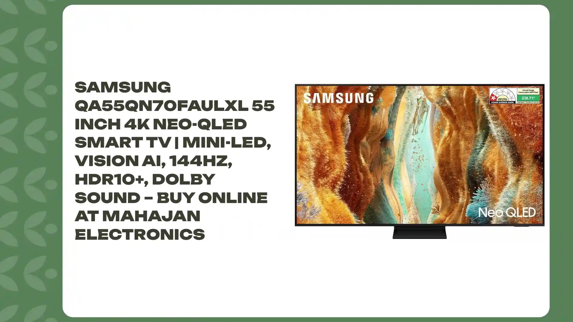 Samsung QA55QN70FAULXL 55 Inch 4K Neo-QLED Smart TV | Mini-LED, Vision AI, 144Hz, HDR10+, Dolby Sound – Buy Online at Mahajan Electronics by@Outfy