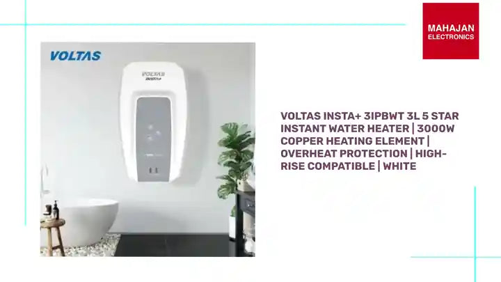 Voltas Insta+ 3IPBWT 3L 5 Star Instant Water Heater | 3000W Copper Heating Element | Overheat Protection | High-Rise Compatible | White by@Outfy