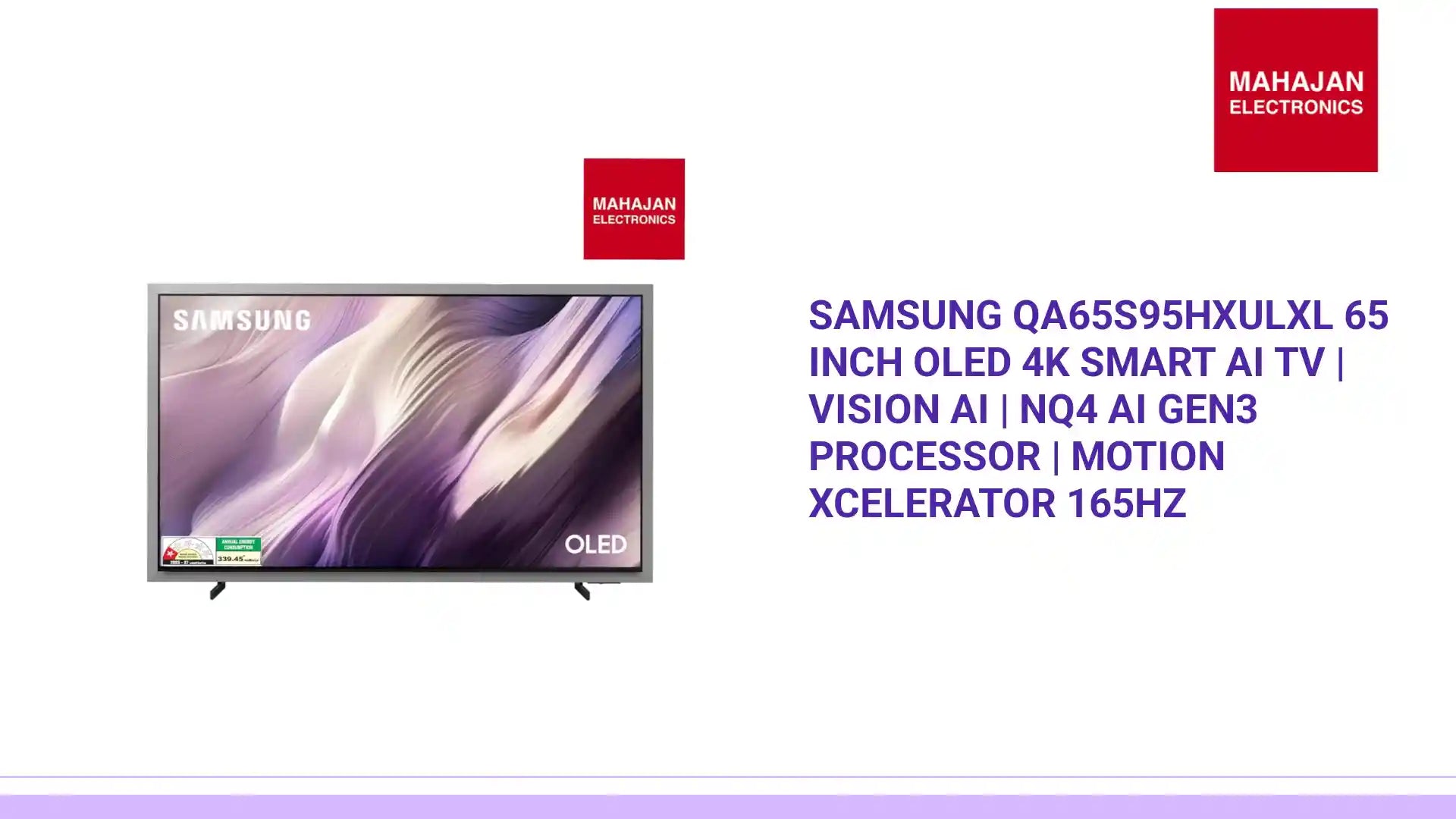 Samsung QA65S95HXULXL 65 Inch OLED 4K Smart AI TV | Vision AI | NQ4 AI Gen3 Processor | Motion Xcelerator 165Hz by@Outfy