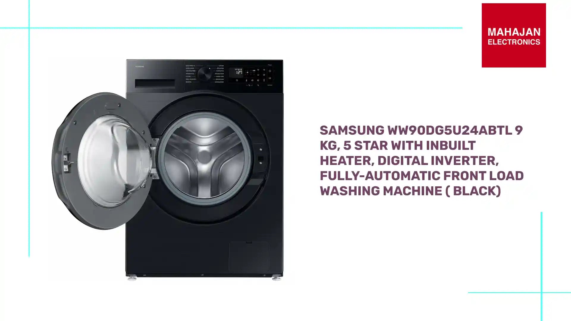 Samsung WW90DG5U24ABTL 9 kg, 5 Star With Inbuilt Heater, Digital Inverter, Fully-Automatic Front Load Washing Machine ( Black) by@Outfy