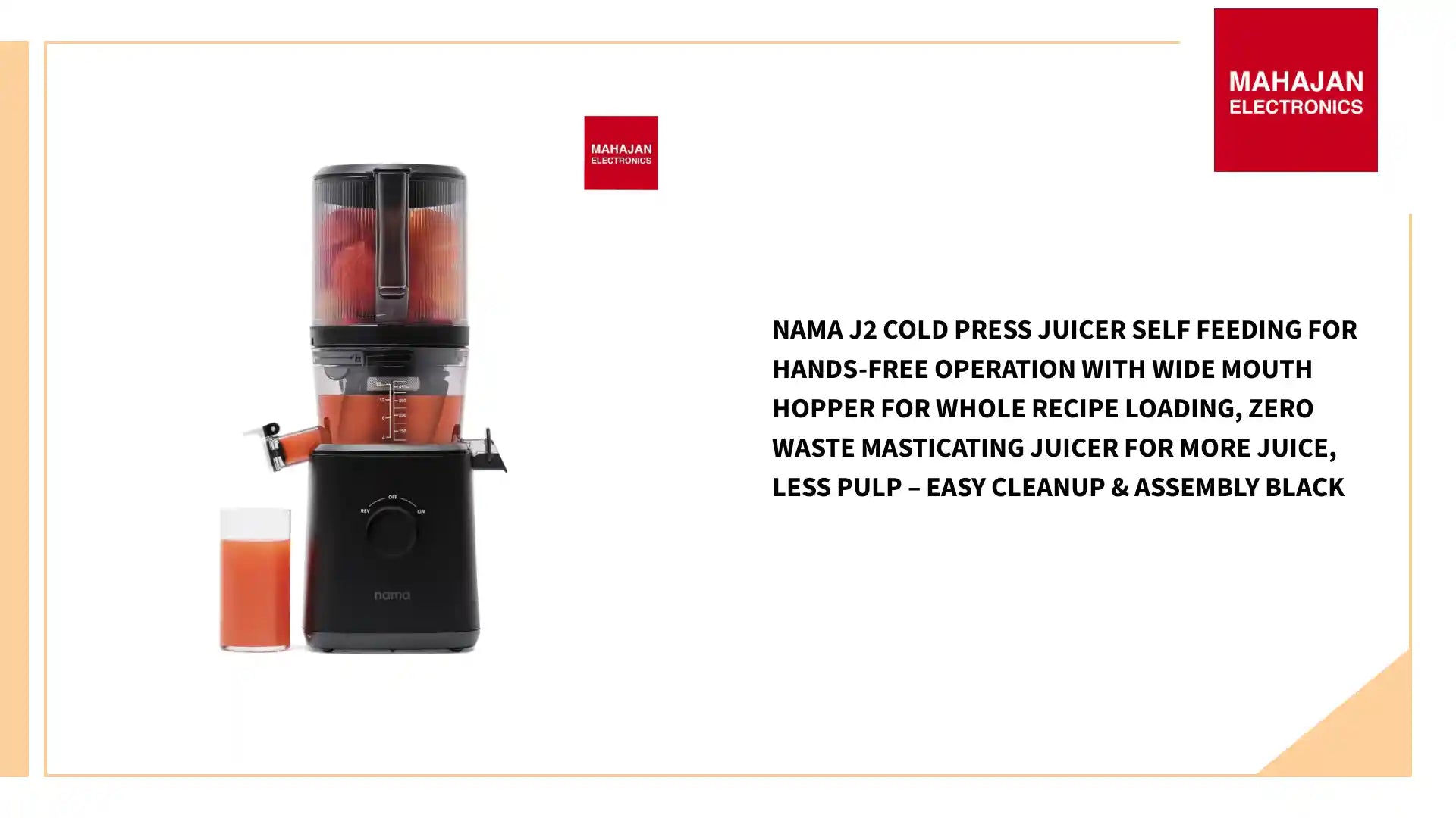 Nama J2 Cold Press Juicer Self Feeding for Hands-Free Operation with Wide Mouth Hopper for Whole Recipe Loading, Zero Waste Masticating Juicer For More Juice, Less Pulp – Easy Cleanup & Assembly Black by@Outfy