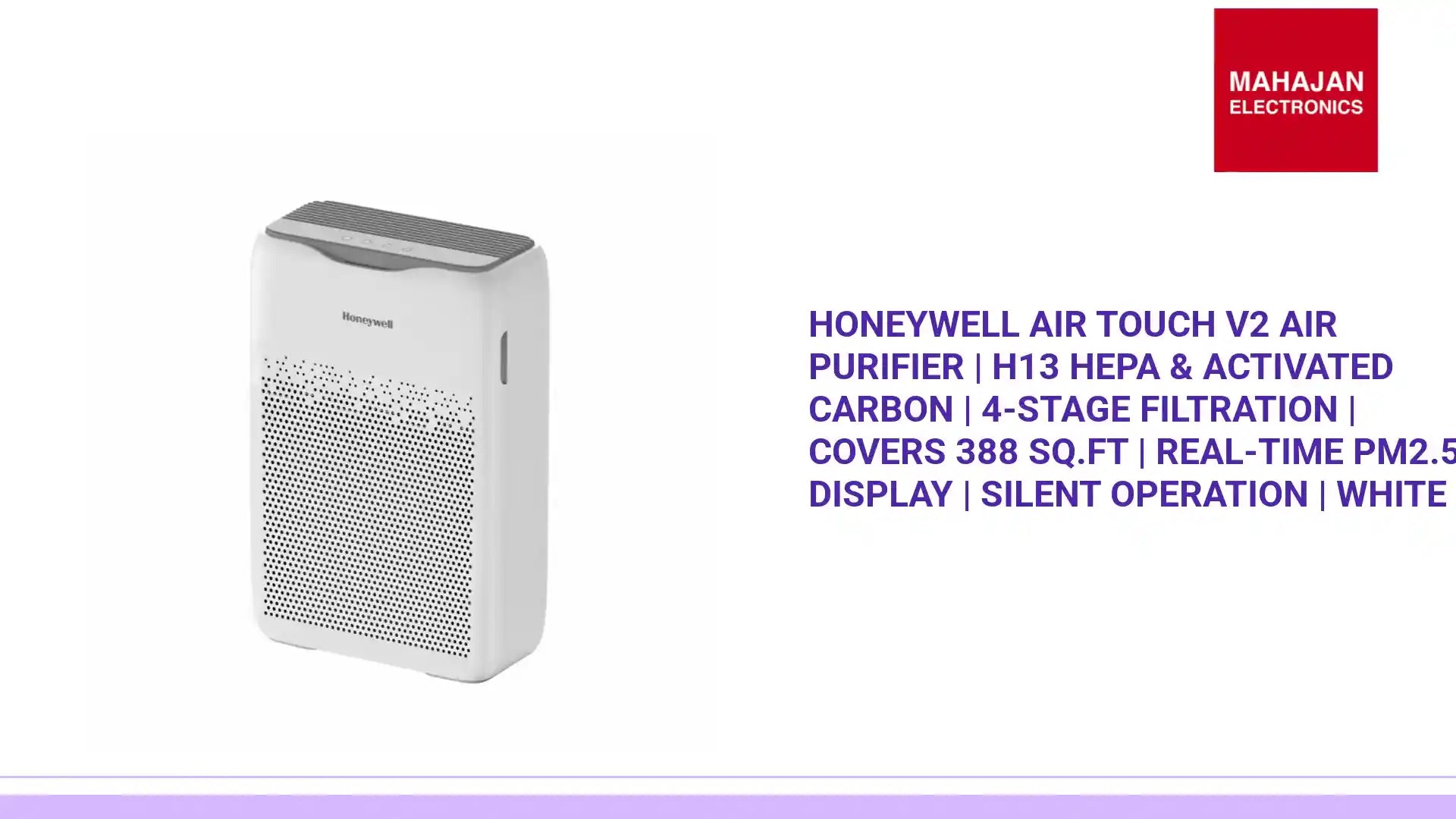 Honeywell Air Touch V2 Air Purifier | H13 HEPA & Activated Carbon | 4-Stage Filtration | Covers 388 Sq.Ft | Real-Time PM2.5 Display | Silent Operation | White by@Outfy