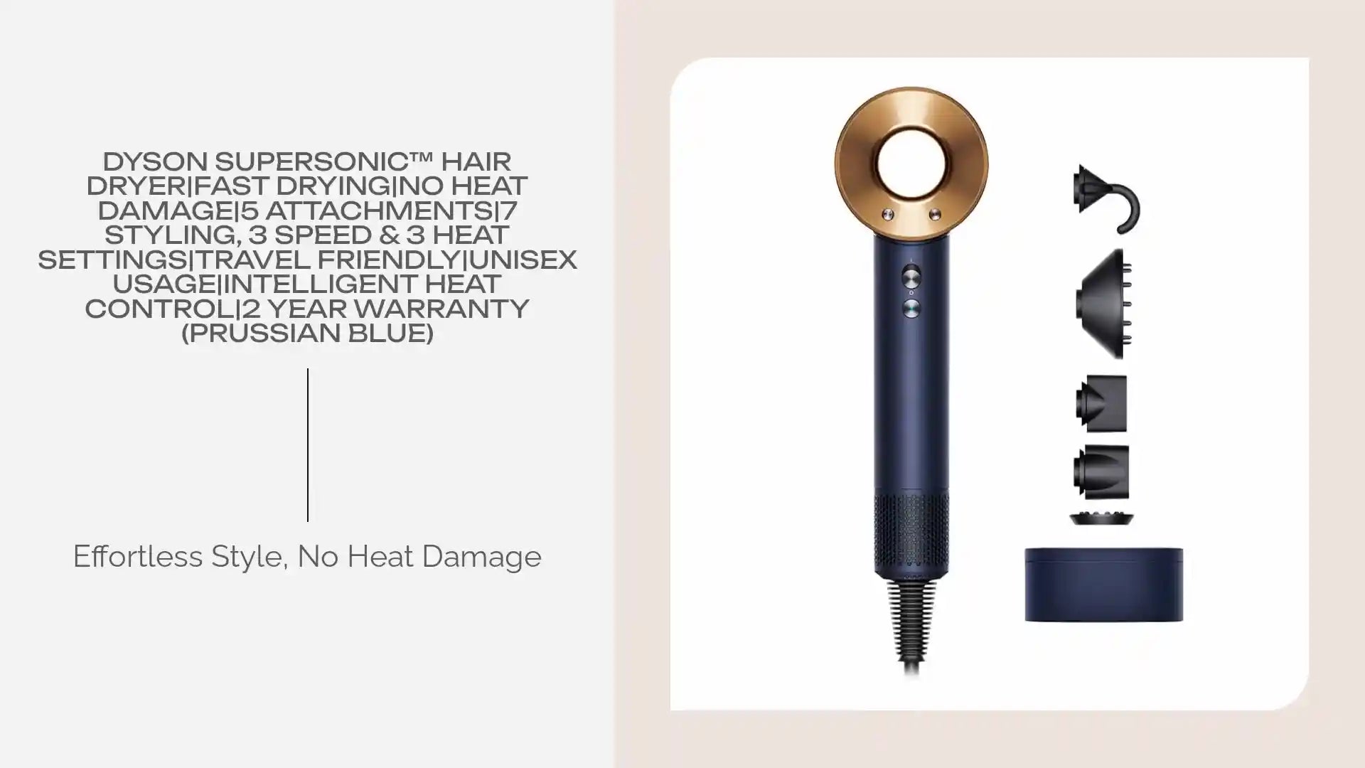 Dyson Supersonic™ Hair Dryer|Fast Drying|No Heat Damage|5 attachments|7 styling, 3 Speed & 3 Heat Settings|Travel Friendly|Unisex Usage|Intelligent Heat Control|2 Year Warranty (Prussian Blue) by@Outfy