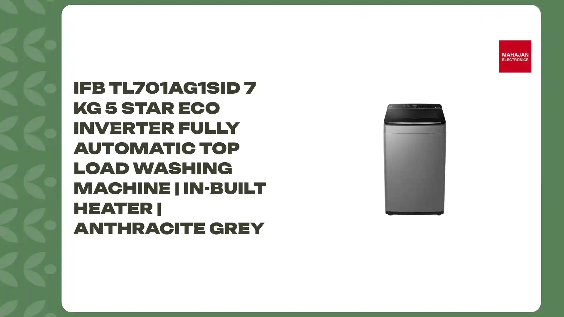 IFB TL701AG1SID 7 Kg 5 Star Eco Inverter Fully Automatic Top Load Washing Machine | In-Built Heater | Anthracite Grey by@Outfy