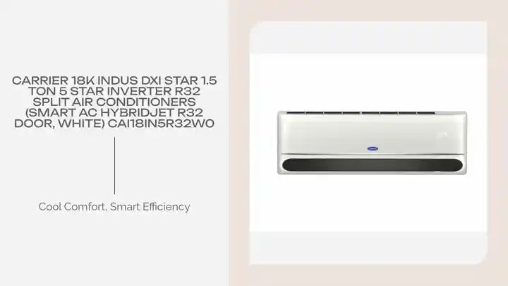 Carrier 18K INDUS DXI Star 1.5 Ton 5 Star Inverter R32 Split Air Conditioners (SMART AC HYBRIDJET R32 DOOR, White) CAI18IN5R32W0 by@Outfy