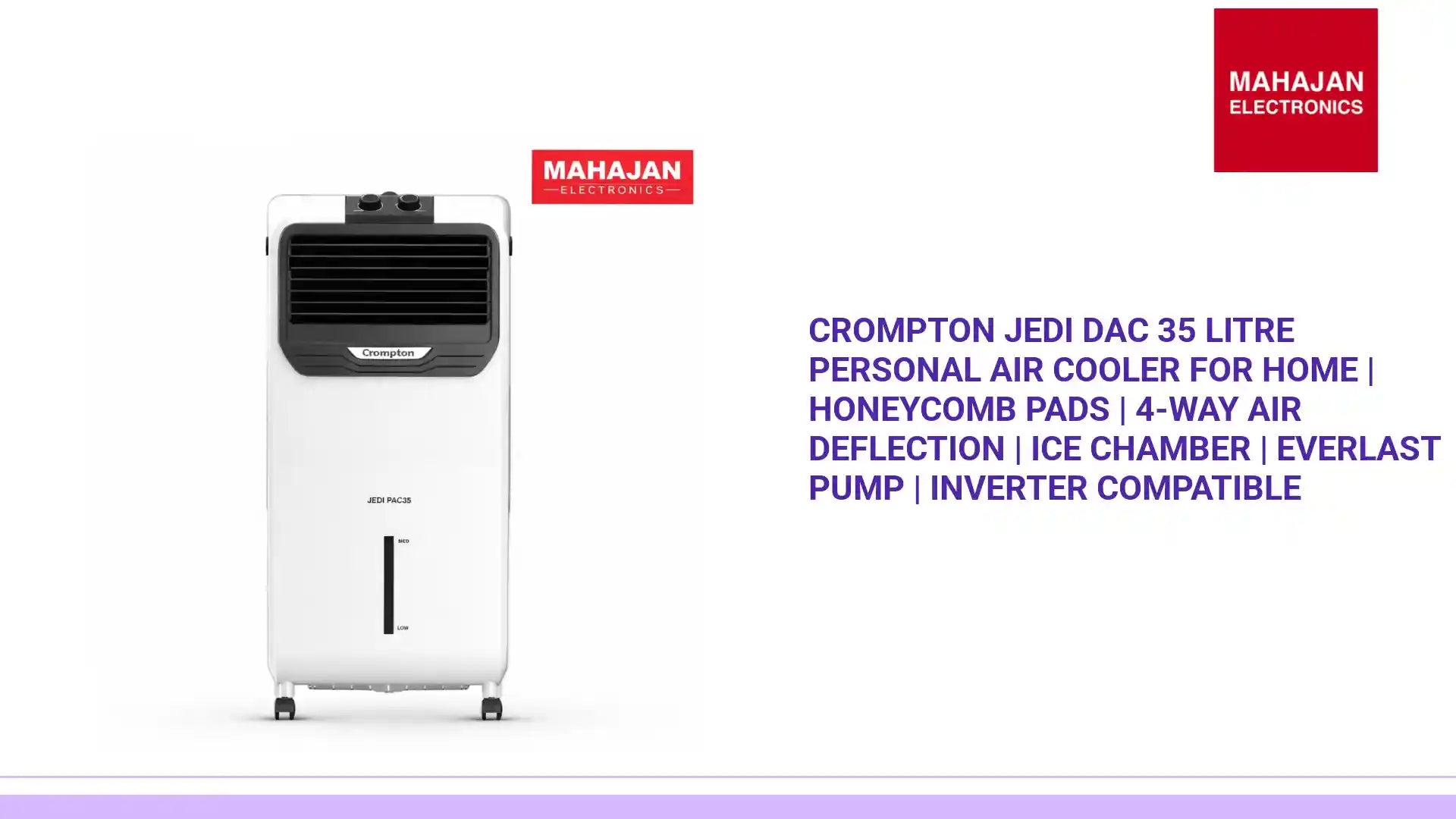 Crompton Jedi DAC 35 Litre Personal Air Cooler for home | Honeycomb pads | 4-way Air Deflection | Ice Chamber | Everlast Pump | Inverter Compatible by@Outfy