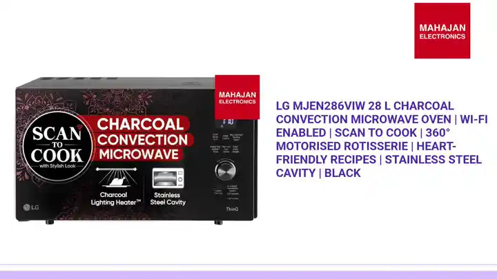 LG MJEN286VIW 28 L Charcoal Convection Microwave Oven | Wi-Fi Enabled | Scan to Cook | 360° Motorised Rotisserie | Heart-Friendly Recipes | Stainless Steel Cavity | Black by@Outfy