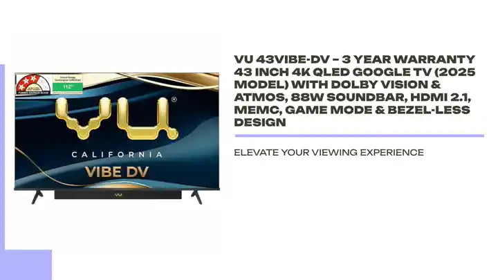 VU 43VIBE-DV – 3 Year Warranty 43 Inch 4K QLED Google TV (2025 Model) with Dolby Vision & Atmos, 88W Soundbar, HDMI 2.1, MEMC, Game Mode & Bezel-Less Design by@Outfy