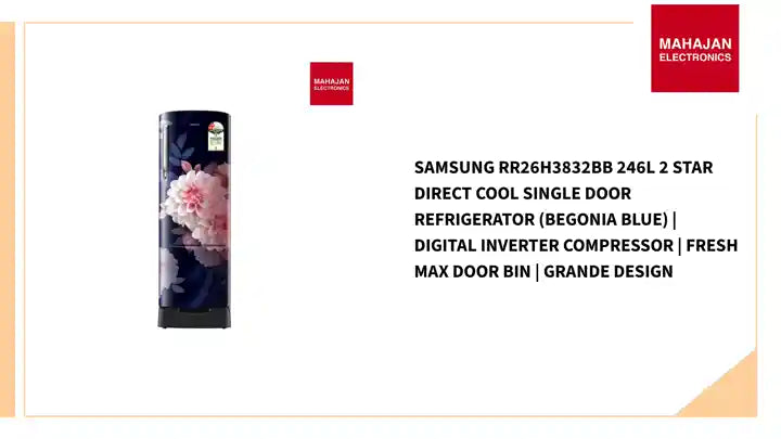 Samsung RR26H3832BB 246L 2 Star Direct Cool Single Door Refrigerator (Begonia Blue) | Digital Inverter Compressor | Fresh Max Door Bin | Grande Design by@Outfy