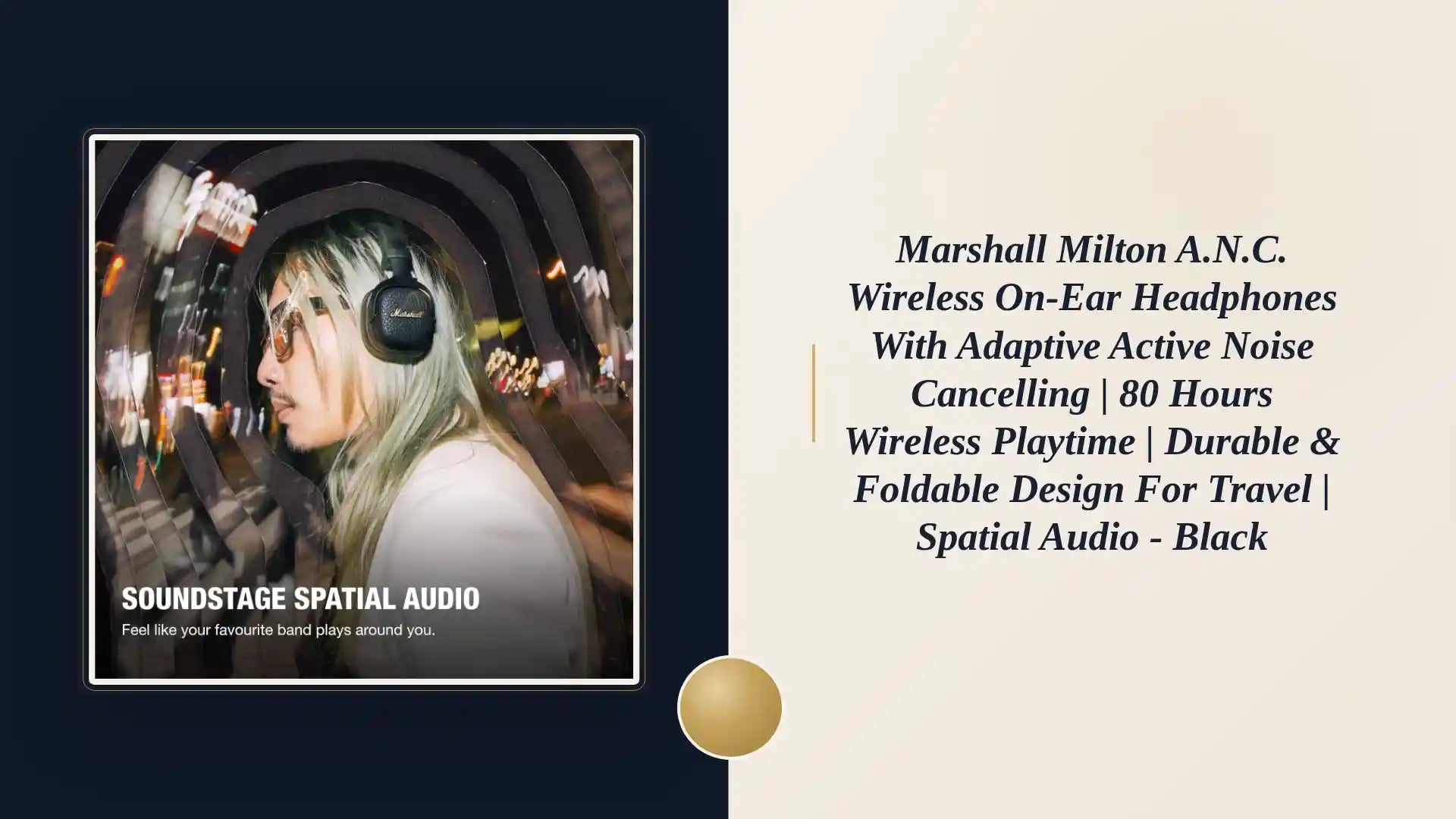 Marshall Milton A.N.C. Wireless On-Ear Headphones with Adaptive Active Noise Cancelling | 80 Hours Wireless Playtime | Durable & Foldable Design for Travel | Spatial Audio - Black by@Outfy