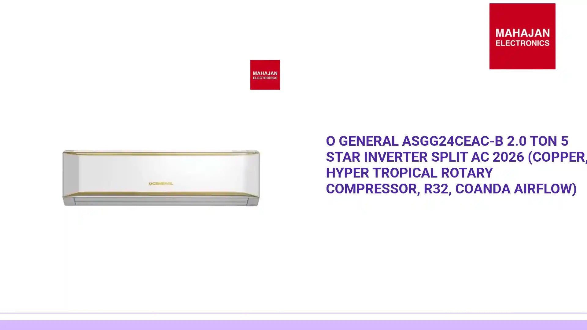 O General ASGG24CEAC-B 2.0 Ton 5 Star Inverter Split AC 2026 (Copper, Hyper Tropical Rotary Compressor, R32, Coanda Airflow) by@Outfy