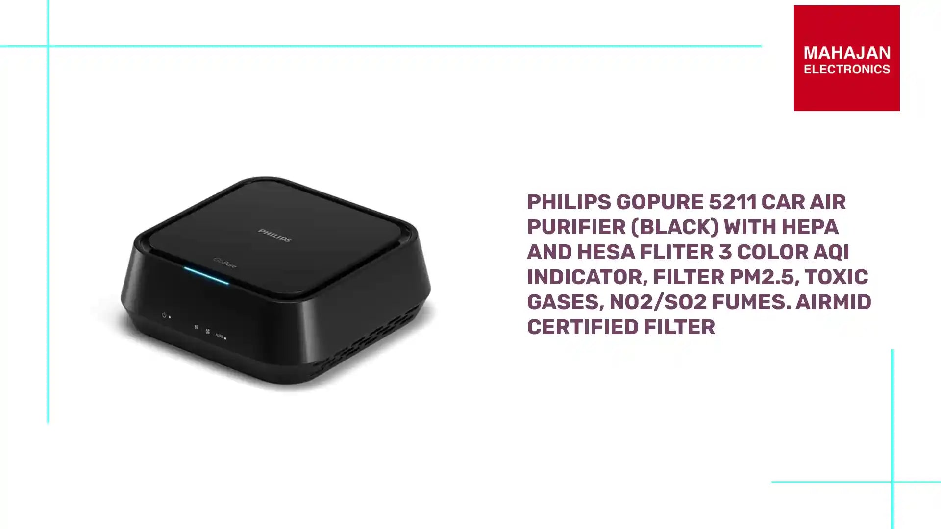 Philips GoPure 5211 Car Air Purifier (Black) With HEPA and HESA Fliter 3 Color AQI Indicator, Filter PM2.5, Toxic gases, NO2/SO2 fumes. Airmid certified filter by@Outfy