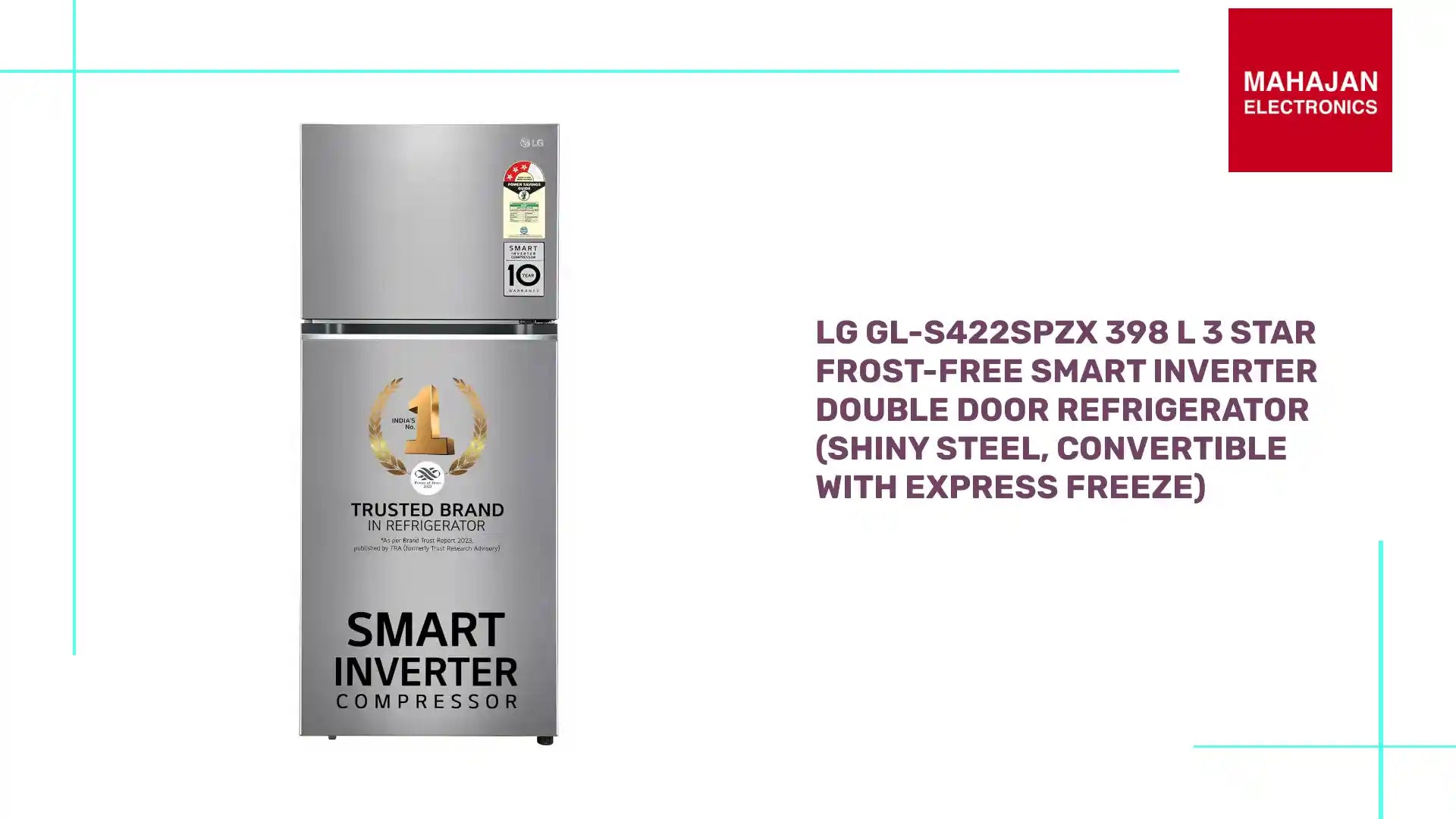 LG GL-S422SPZX 398 L 3 Star Frost-Free Smart Inverter Double Door Refrigerator (Shiny Steel, Convertible with Express Freeze) by@Outfy