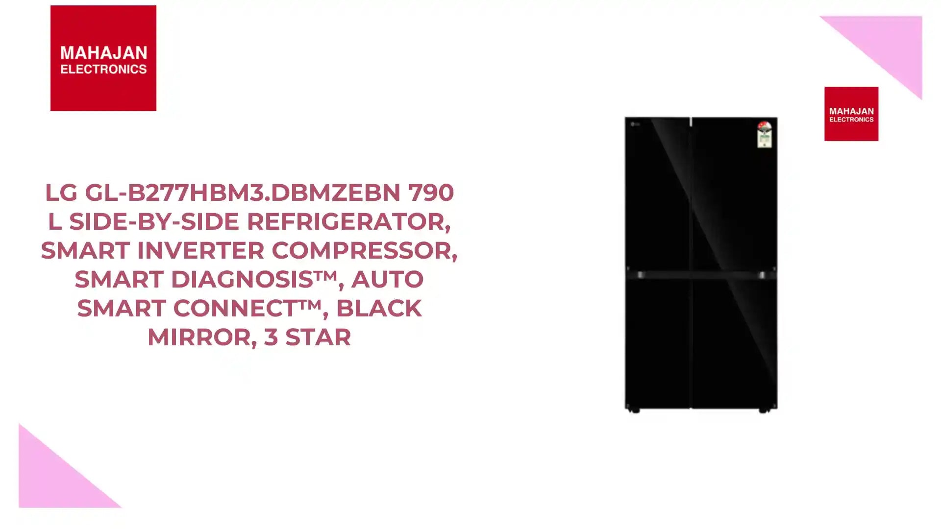 LG GL-B277HBM3.DBMZEBN 790 L Side-by-Side Refrigerator, Smart Inverter Compressor, Smart Diagnosis™, Auto Smart Connect™, Black Mirror, 3 Star by@Outfy