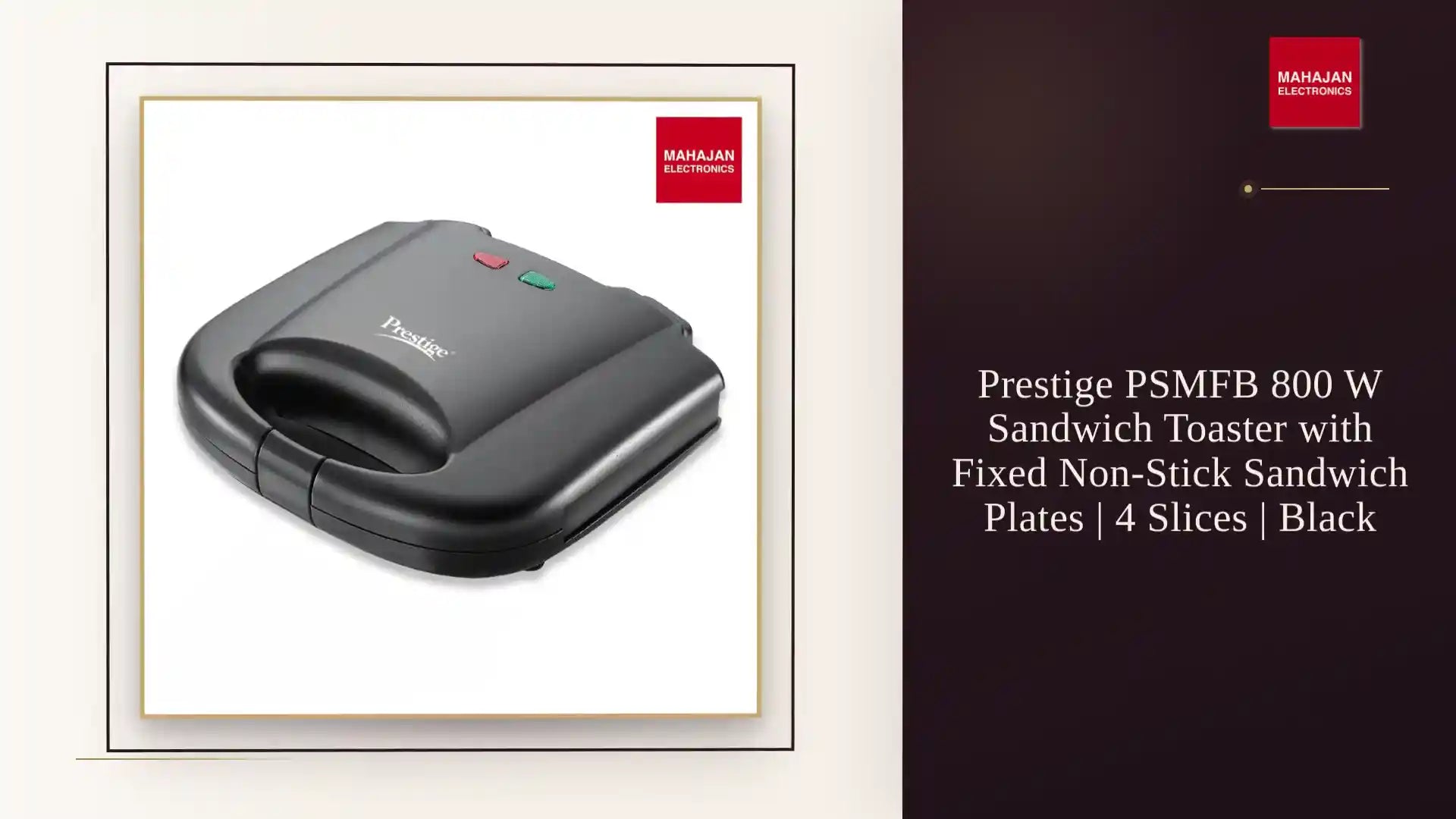 Prestige PSMFB 800 W Sandwich Toaster with Fixed Non-Stick Sandwich Plates | 4 Slices | Black by@Outfy