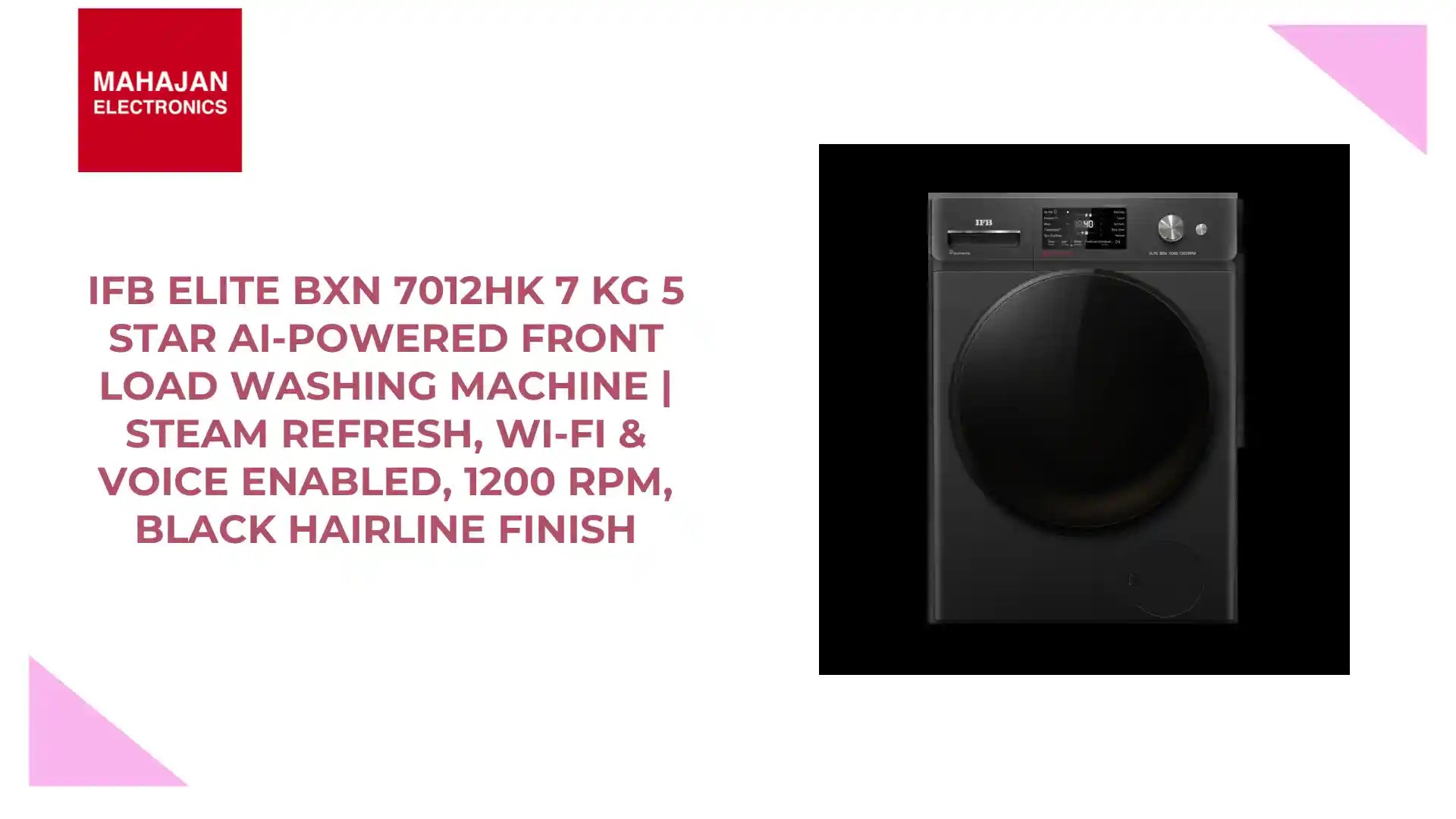IFB Elite BXN 7012HK CMS 7 kg 5 Star AI-Powered Front Load Washing Machine | Steam Refresh, Wi-Fi & Voice Enabled, 1200 RPM, Black Hairline Finish by@Outfy