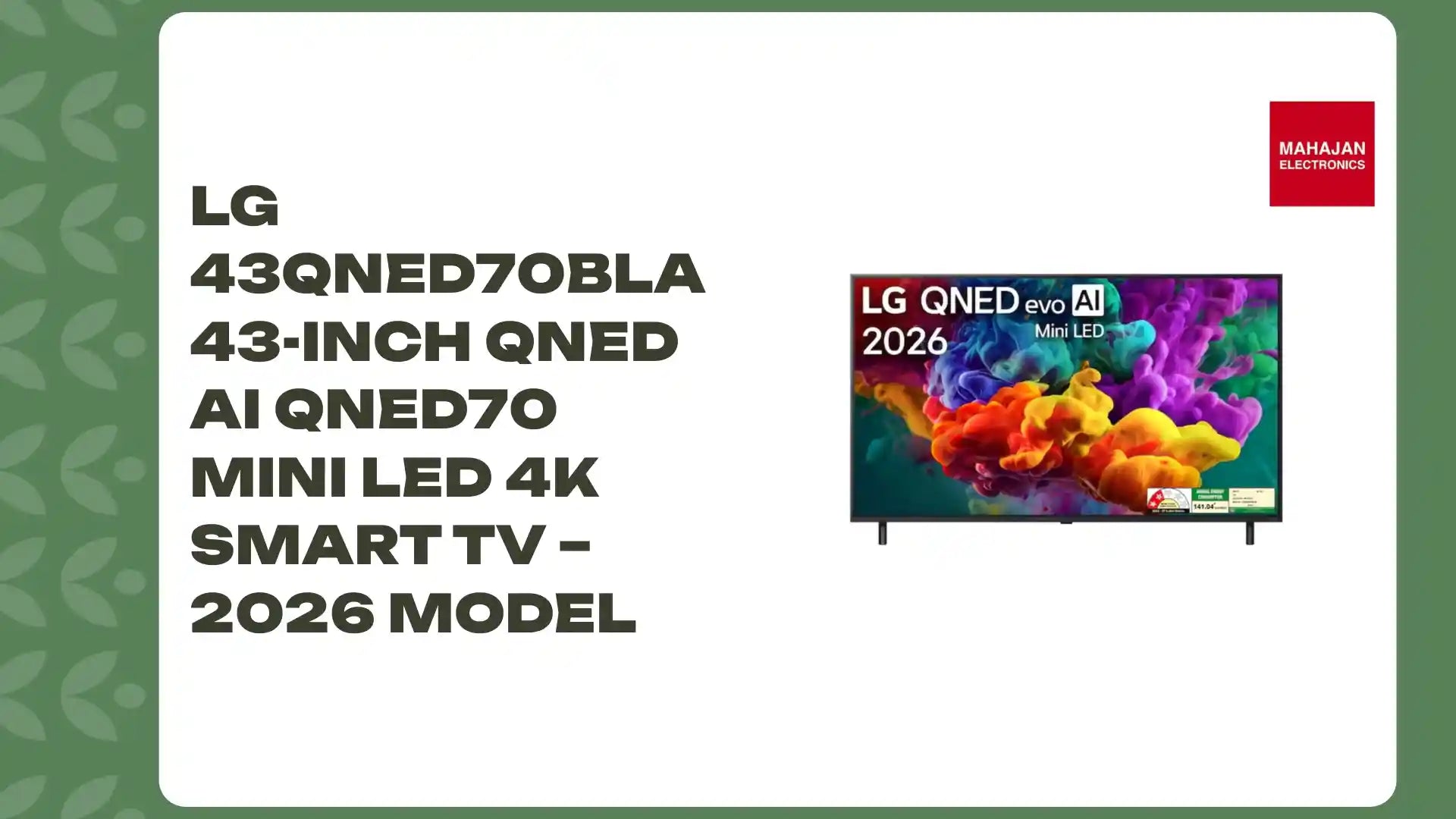 LG 43QNED70BLA 43-Inch QNED AI QNED70 Mini LED 4K Smart TV – 2026 Model by@Outfy