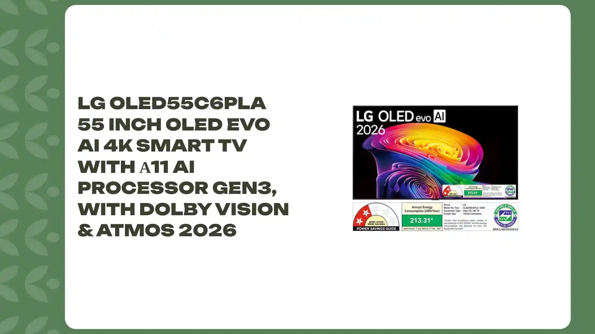 LG OLED55C6PLA 55 Inch OLED evo AI 4K Smart TV with α11 AI Processor Gen3, with Dolby Vision & Atmos 2026 by@Outfy