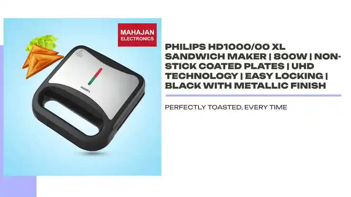 Philips HD1000/00 XL Sandwich Maker | 800W | Non-Stick Coated Plates | UHD Technology | Easy Locking | Black with Metallic Finish by@Outfy