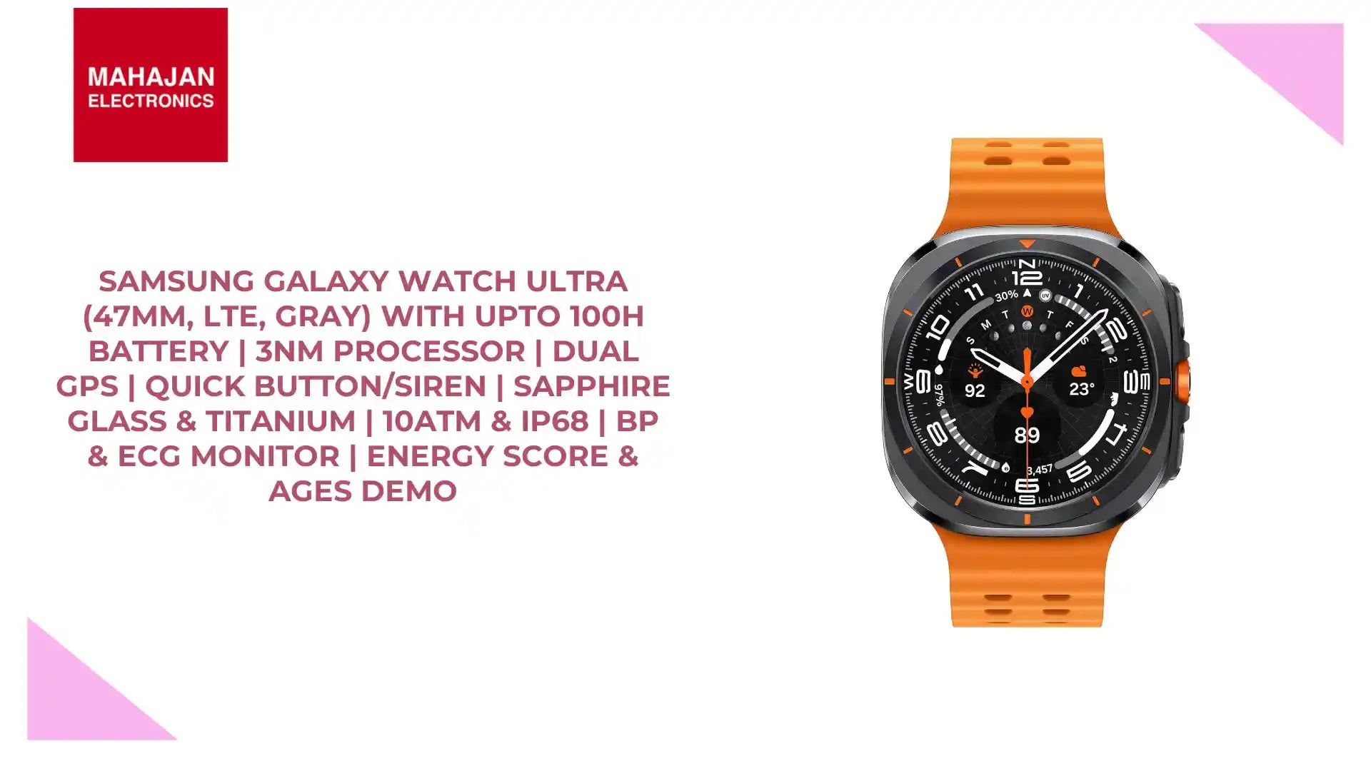 Samsung Galaxy Watch Ultra (47mm, LTE, Gray) with Upto 100h Battery | 3nm Processor | Dual GPS | Quick Button/Siren | Sapphire Glass & Titanium | 10ATM & IP68 | BP & ECG Monitor | Energy Score & Ages DEMO by@Outfy