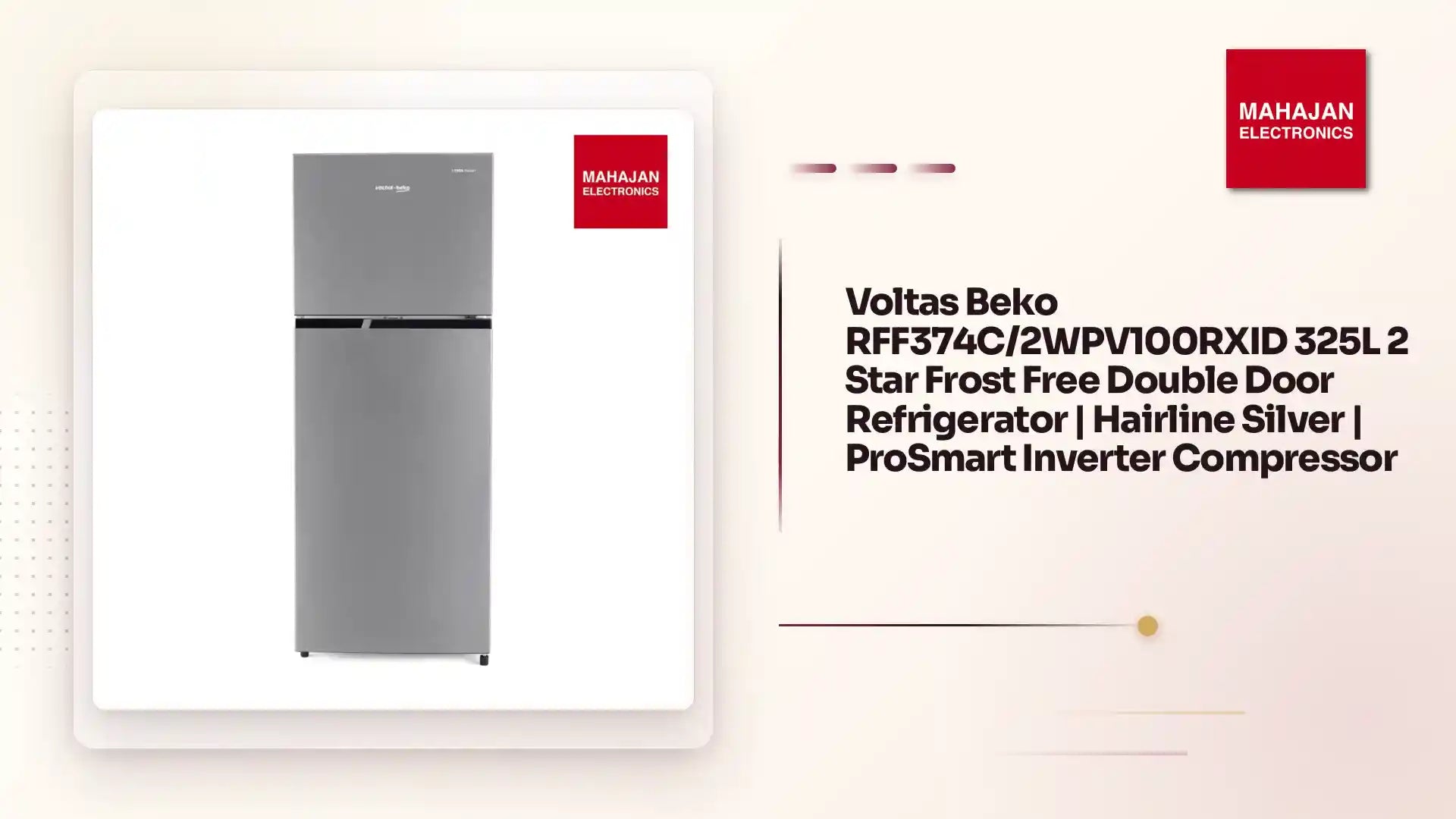 Voltas Beko RFF374C/2WPV100RXID 325L 2 Star Frost Free Double Door Refrigerator | Hairline Silver | ProSmart Inverter Compressor by@Outfy