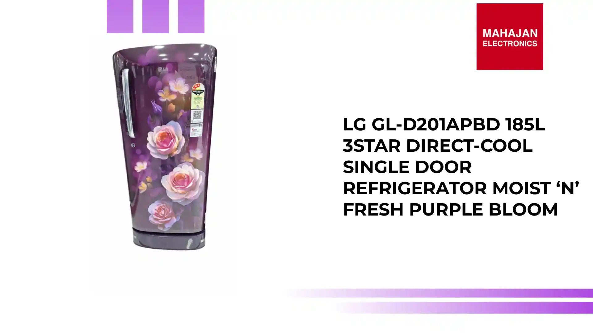 LG GL-D201APBD 185L 3Star Direct-Cool Single Door Refrigerator Moist ‘N’ Fresh Purple Bloom by@Outfy