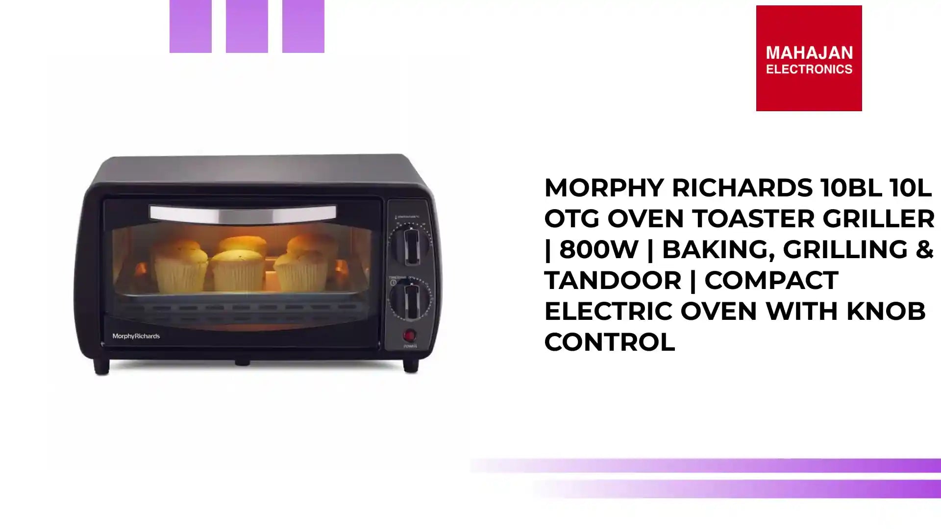 Morphy Richards 10BL 10L OTG Oven Toaster Griller | 800W | Baking, Grilling & Tandoor | Compact Electric Oven with Knob Control by@Outfy