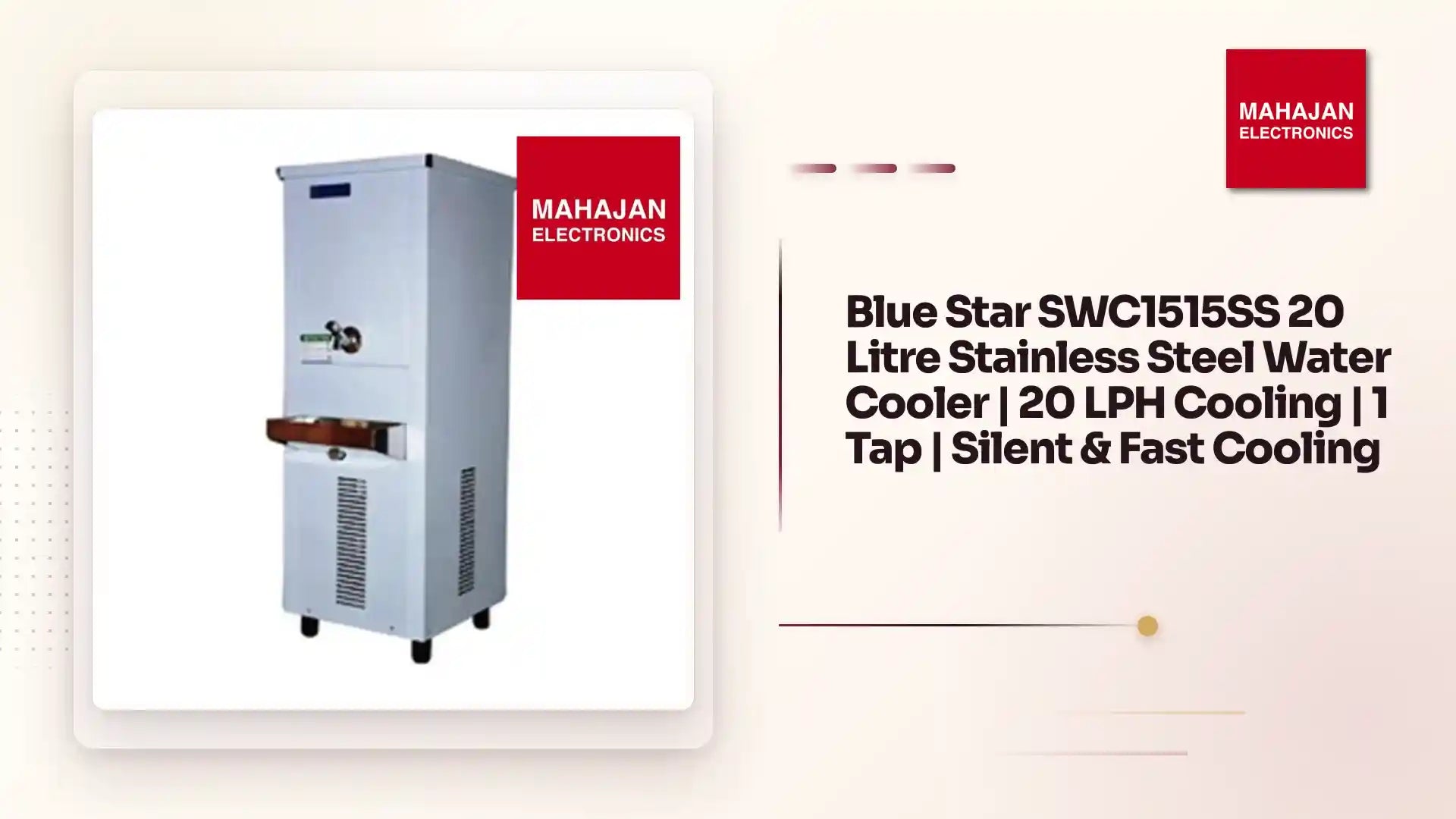 Blue Star SWC1515SS 20 Litre Stainless Steel Water Cooler | 20 LPH Cooling | 1 Tap | Silent & Fast Cooling by@Outfy