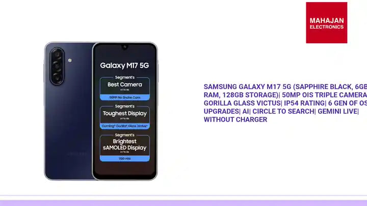 Samsung Galaxy M17 5G (Sapphire Black, 6GB RAM, 128GB Storage)| 50MP OIS Triple Camera| Gorilla Glass Victus| IP54 Rating| 6 Gen of OS Upgrades| AI| Circle to Search| Gemini Live| Without Charger by@Outfy