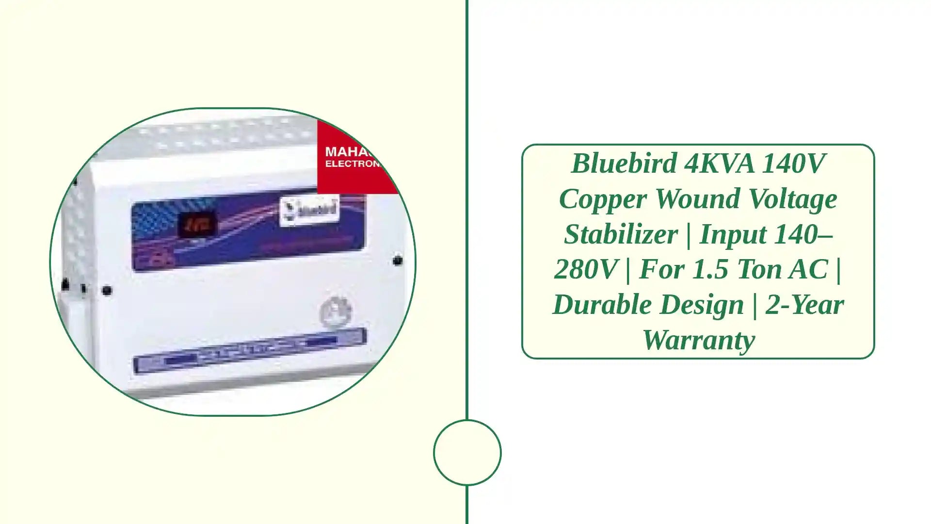Bluebird 4KVA 140V Copper Wound Voltage Stabilizer | Input 140–280V | For 1.5 Ton AC | Durable Design | 2-Year Warranty by@Outfy
